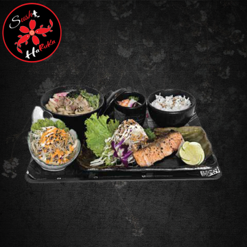SET CƠM CÁ HỒI NƯỚNG MUỐI ỚT VÀ UDON BÒ MỸ